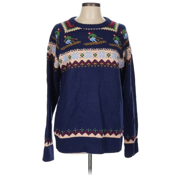 Kiel James Patrick Sweaters - Kiel James Patrick Sweater Navy Cozy Cabin KJP Ski Winter Wool Blend Large